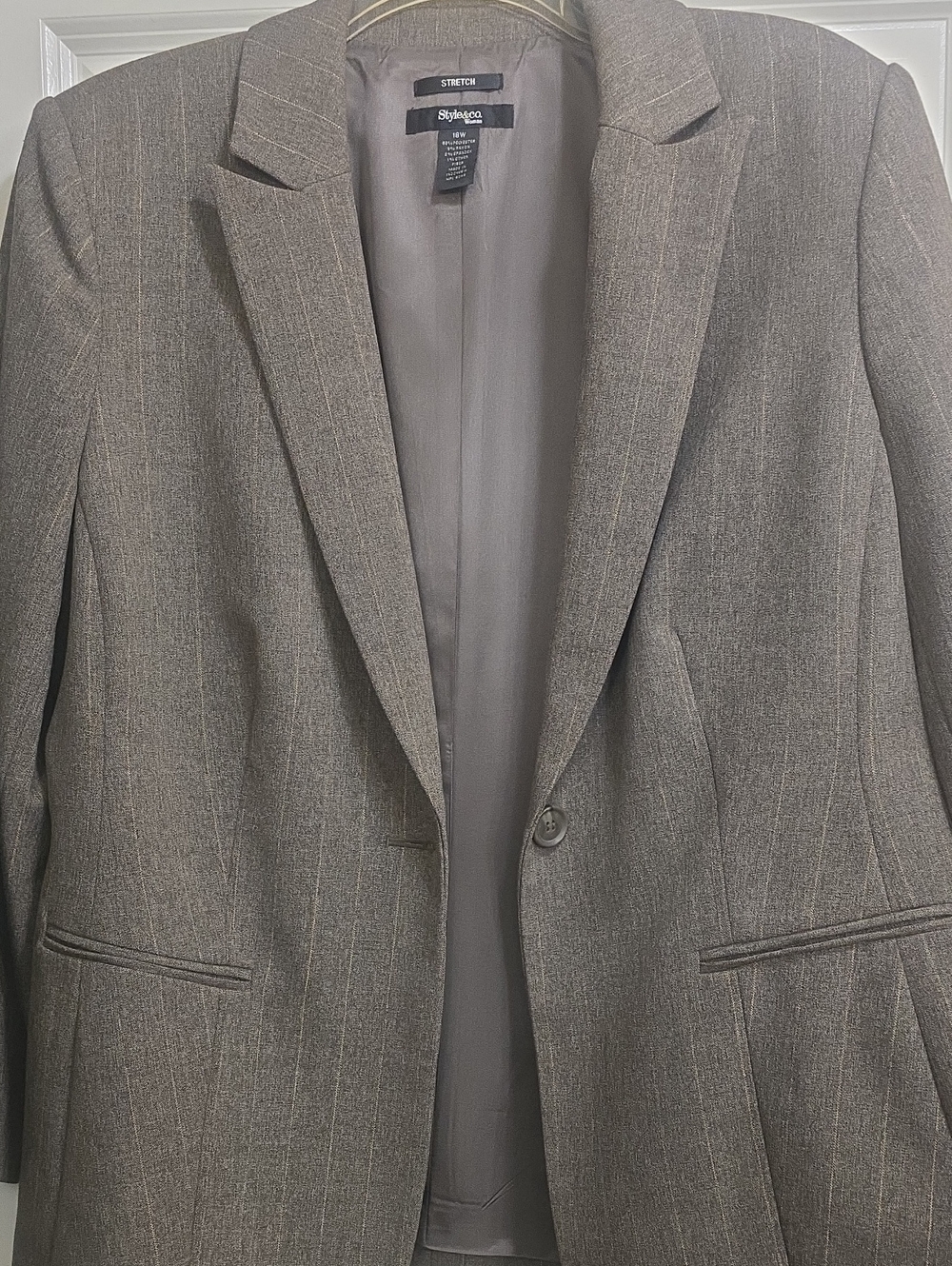 Style & Co. Women's Khaki Gray With Bronze Pinstripes Blazer